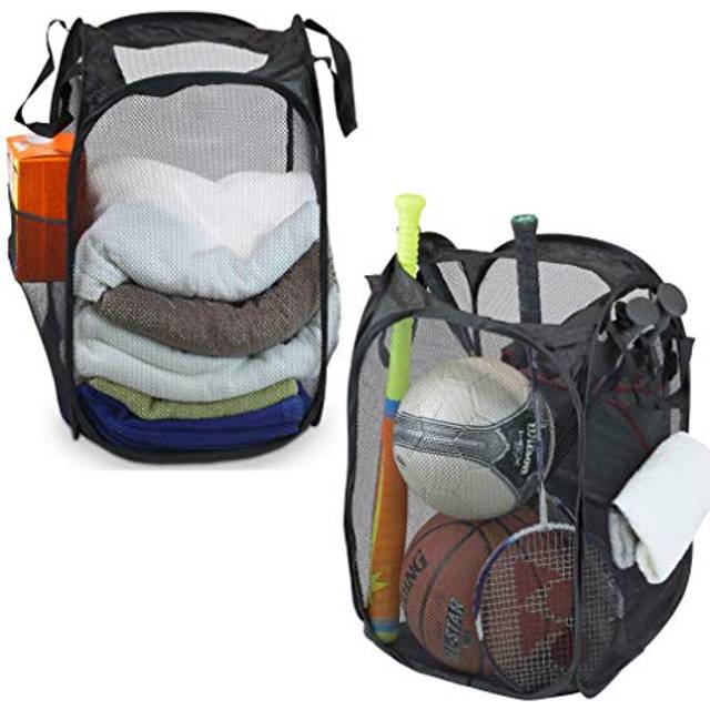 Simple Houseware Mesh Pop-Up Laundry Hamper Basket with Side Pocket  Black - 2 Pack