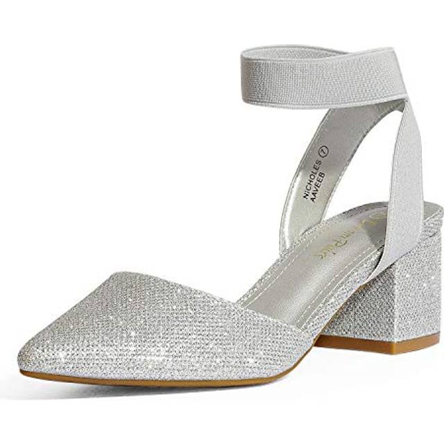 DREAM PAIRS Womens Low Block Chunky Heel Ankle Strap Dress Pumps Shoes  Silver/Glitter-n - 7.5 NICHOLES
