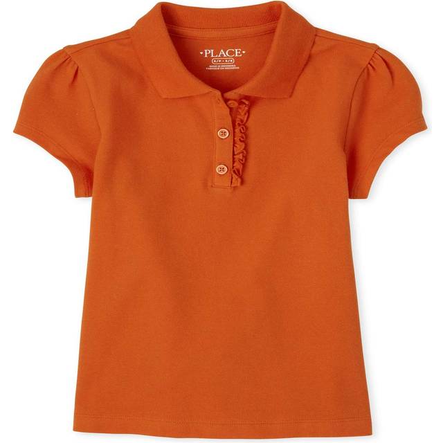 The childrens Place girls Uniform Ruffle Pique Polo Shirt  Flame Singl