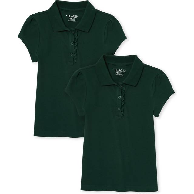 The Children's Place Girls Short Sleeve Ruffle Pique Polo Spruceshad 2 Pack M (7/8)