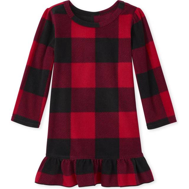 The Children's Place Nightgown Family Matching Christmas Holiday Fleece Pajamas Sets  Adult  Big Kid  Toddler  Baby  RED/BLK Buff  12-18 Months