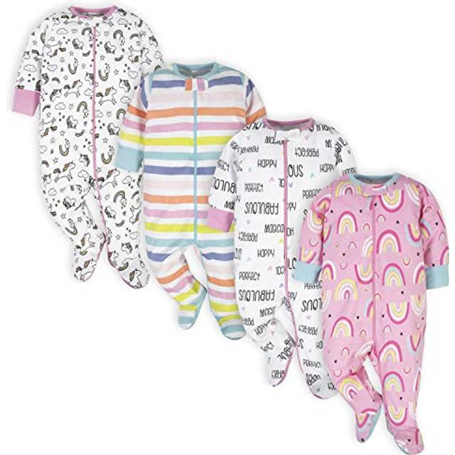 Onesies Brand Baby Girls' 4-Pack Sleep 'N Play Footies Multi Pack  Pink Unicorns  3-6 Months