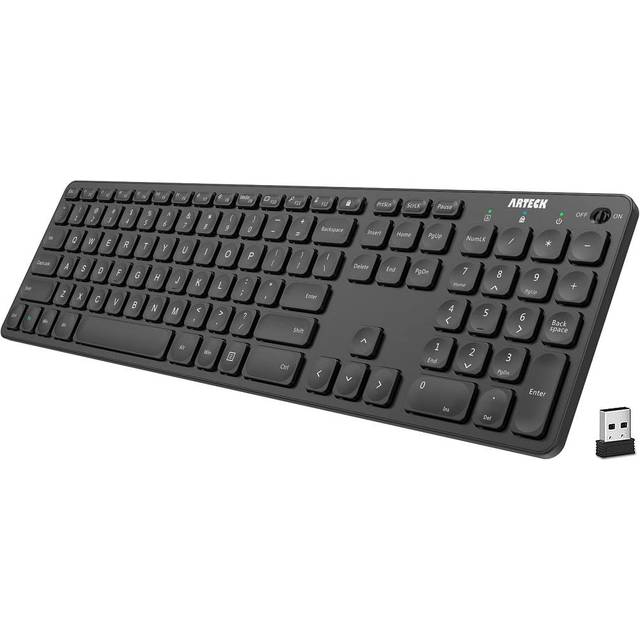 Arteck 2.4G Wireless Keyboard Ultra Slim Full Size Keyboard with Numeric Keypad and Media Hotkey for Computer/Desktop/PC/Laptop/Surface/Smart TV and