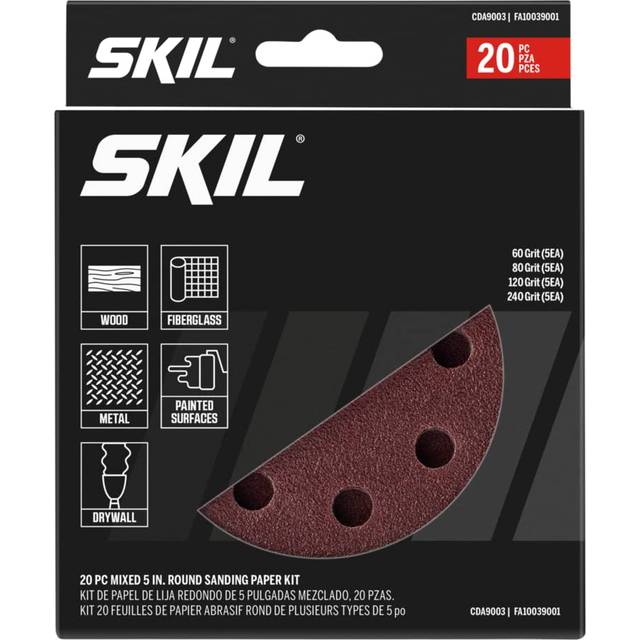 SKIL 20-Piece Mixed 5 in. 60/80/120/240 Grits Round Sanding Paper Kit for SKIL Sanders SR211601/SR6604B-10/SR660302 - CDA9003