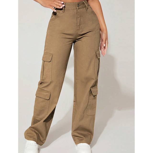 Knapp Ficka Dragkedja Enkel Jeans - Brun (Petite XXS,Petite XS,Petite S,Petite M)