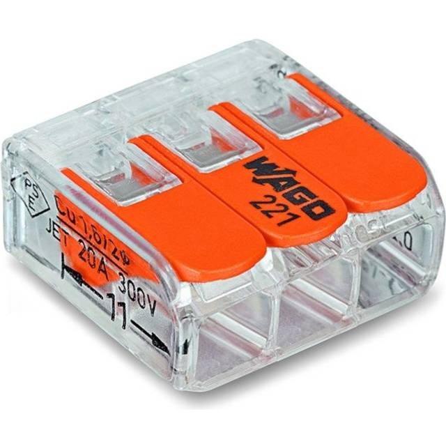 Wago 221 3 Way Compact Lever Connectors 0.14 to 4mm²