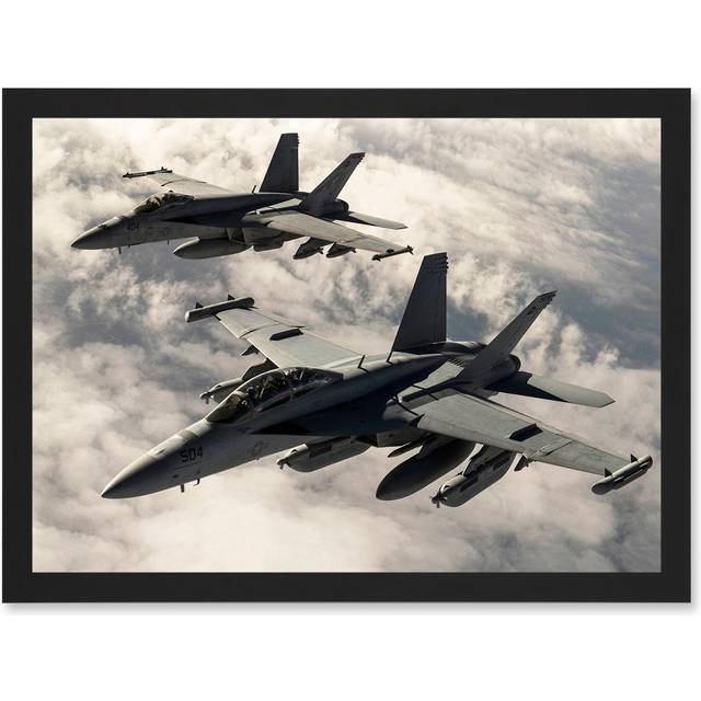 Hook Military US Airforce F-18 Hornet Jet Fighters Photo Artwork Framed Wall Art Print A4 - Black - One Size
