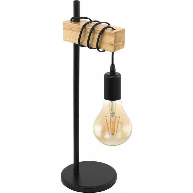 Table Lamp Desk Hangman Light Black Steel & Wood Arm 1 x 10W E27 Bulb