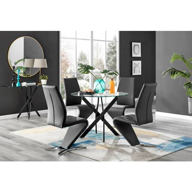 Novara Black Leg Round Glass Dining Table 4 Willow Chairs - Black
