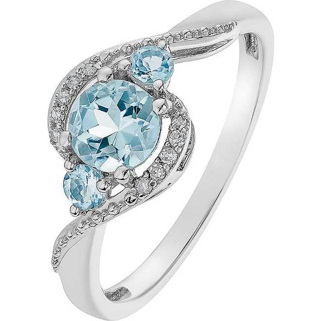 Colour Collection 9ct White Gold Aquamarine and Diamond Ring