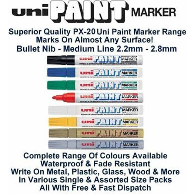 Uni Coloured Medium (2.2-2.8mm) PX-20 Silver Oil Paint Marker Pen Metal Glass Wood Plastic Stone Outdoor Bullet Nib Tip (Pack Of 1)