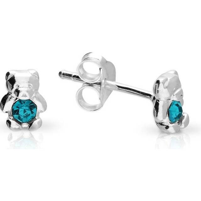 John Greed Signature Children's Silver December Birthstone Crystal Bear Stud Earrings For Women - blue/silver
