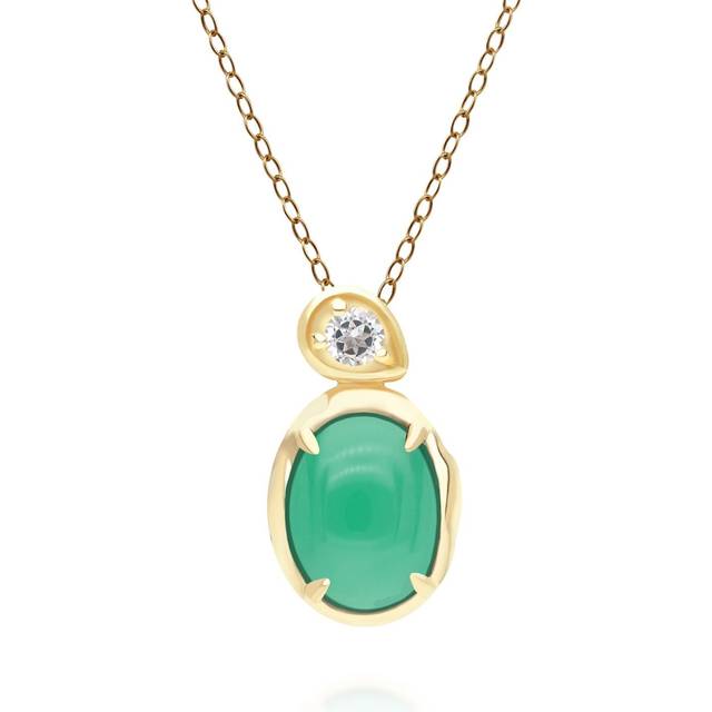 Irregular Oval Dyed Green Chalcedony & Topaz Pendant In 18ct Gold Plated SterlIng Silver