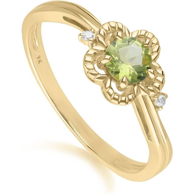 Floral Round Peridot & Diamond Ring in 9ct Yellow Gold