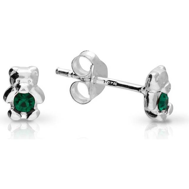 John Greed Signature Children's Silver May Birthstone Crystal Bear Stud Earrings For Women - silver