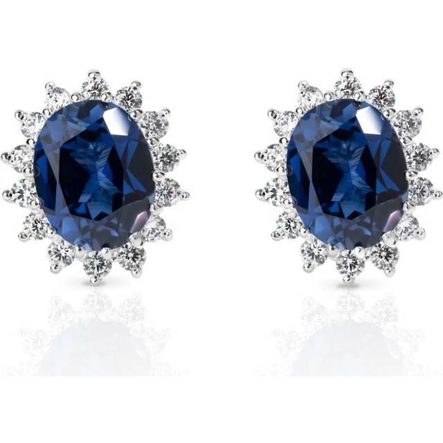 John Greed Signature Silver Oval Sapphire CZ Cluster Stud Earrings For Women - silver