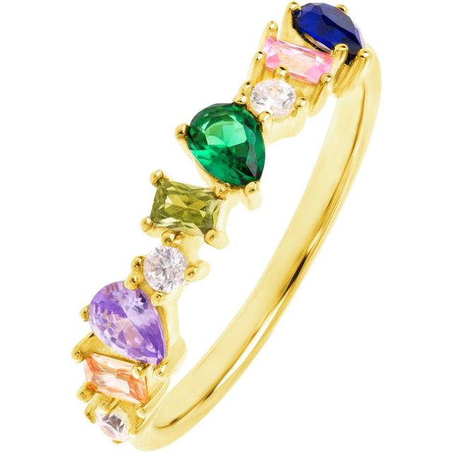 Emily & Ophelia Sterling Silver Gold Plated Multi-Colour Mixed Cut Cubic Zirconia Band Ring