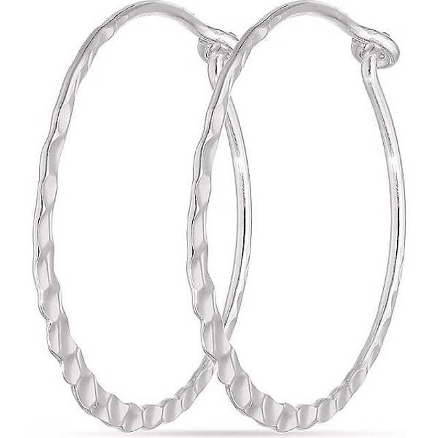 Sterling Silver 25mm Hammered Hoop Earrings