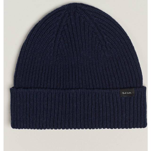 Paul Smith Navy Cashmere-Blend Ribbed Beanie Hat Blue - One Size