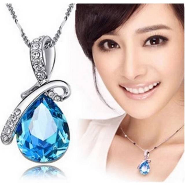 Charles William Sky Blue Teardrop Pendant Necklace Designer Jewellery