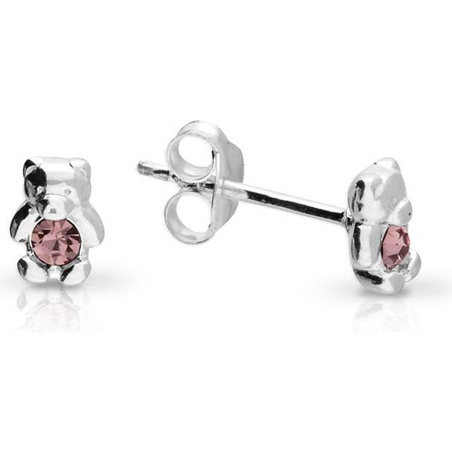 John Greed Signature Children's Silver June Birthstone Crystal Bear Stud Earrings For Women - silver
