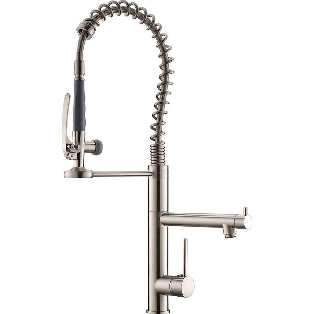 Commercial Kitchen Faucet with Pull Down Sprayer AIMADI Modern Single Handle High Arch Pre-Rinse Spring Kitchen Sink Faucet Brushed Nickel