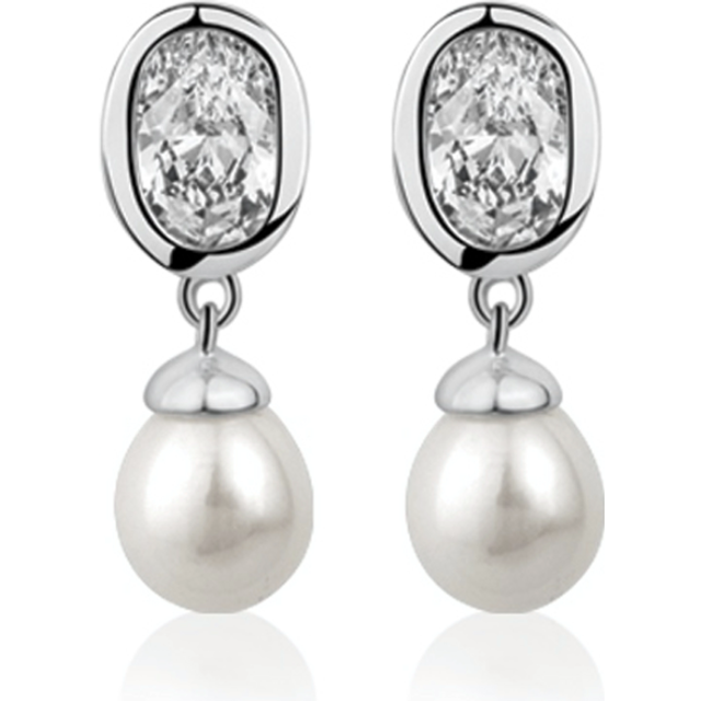 Pearl Drop Earrings with Clear Stones