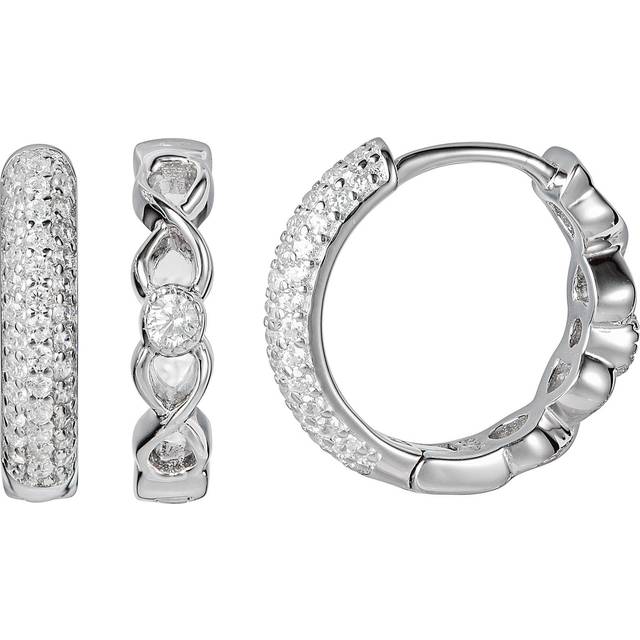Emily & Ophelia Sterling Silver Cubic Zirconia Double Sided Huggie Hoop Earrings - 15 mm