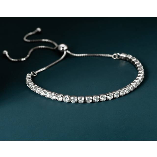 John Greed Signature Premium Sterling Silver CZ Slider Bracelet For Women - silver