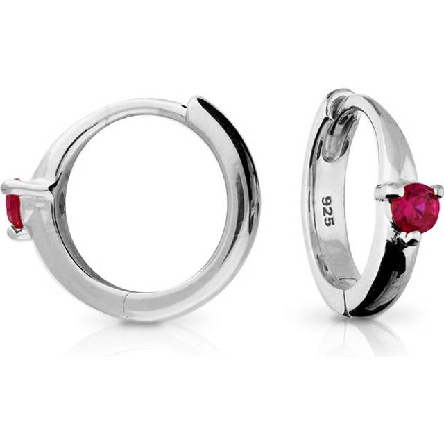 John Greed Signature Silver July Birthstone Huggie Hoop Earrings For Women - red/silver