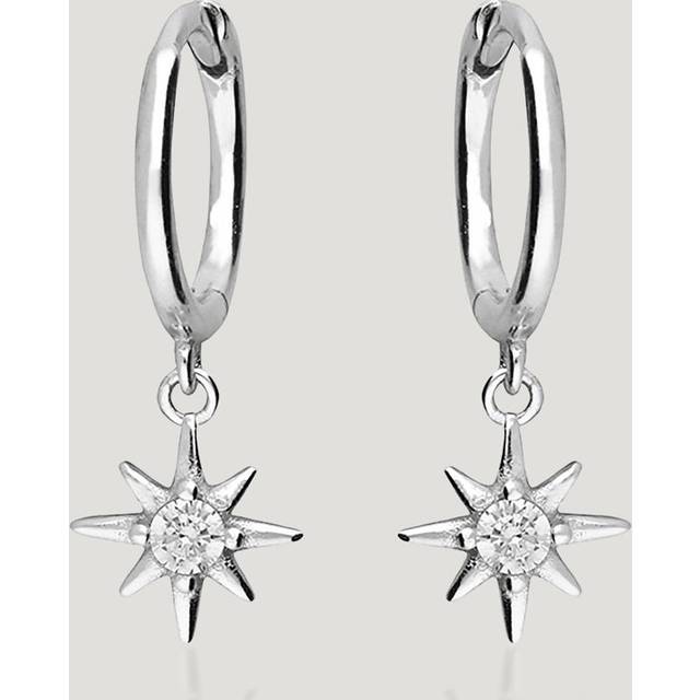 John Greed CANDY Sky Silver CZ Star Huggie Hoop Earrings For Women - silver