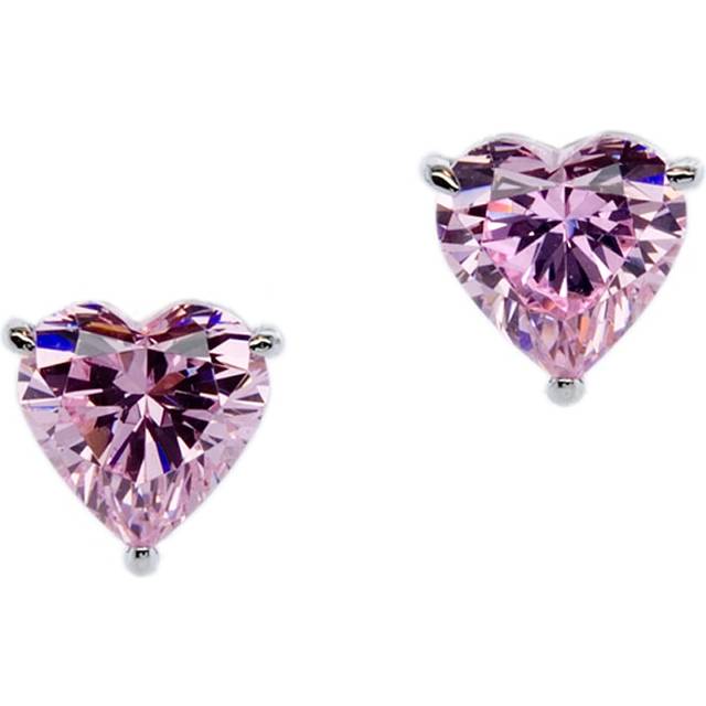 CARAT* LONDON 9ct White Gold Pink Cubic Zirconia Heart Stud Earrings