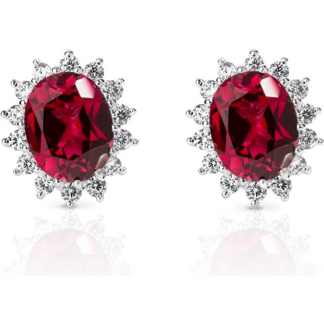 John Greed Signature Silver Oval Ruby CZ Cluster Stud Earrings For Women - silver
