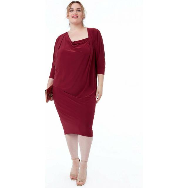 Loose Fit Midi Dress With Asymmetric Neck - Wine by Goddiva