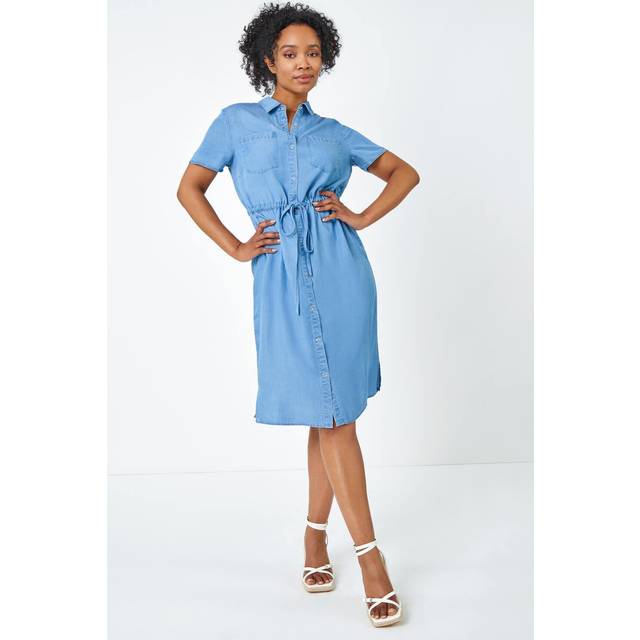 Petite Light Petite Tie Waist Shirt Dress - Denim - Size 18 - Roman