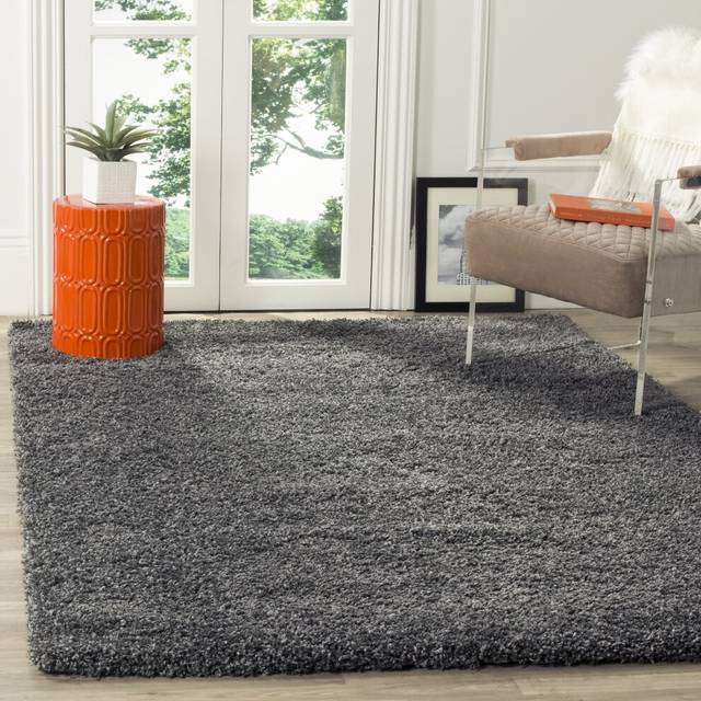 Soft Fluffy 5cm Thick Pile Shaggy Area Rugs for Living Room, Bedroom - Dark Grey - 60cm x 220cm
