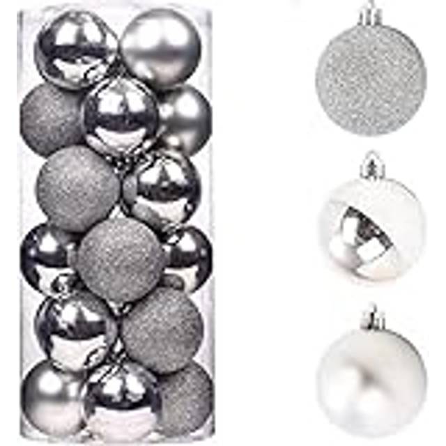 (9Pcs, Silver) 50mm Christmas Baubles Shatterproof,Tree Decorations