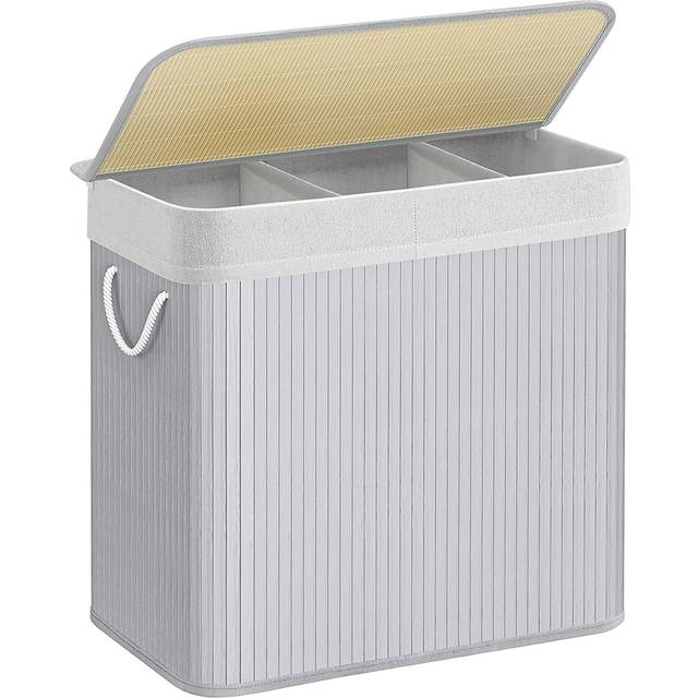 SONGMICS Laundry Hamper Basket With 3 Sections, Clip-On Lid And Handles, 150L Foldable, For Laundry Room, Bedroom, Bathroom
