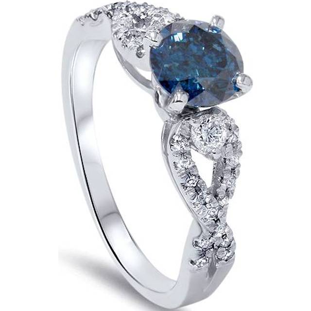1/2ct Treated Blue&white Diamond Infinity Twist Engagement Ring 14k White Gold
