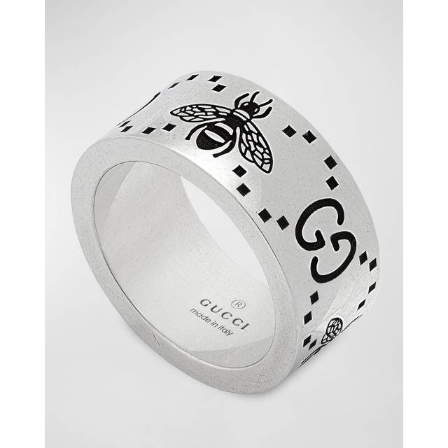Gucci Signature Silver GG & Bee 9mm Band Ring YBC728304001022