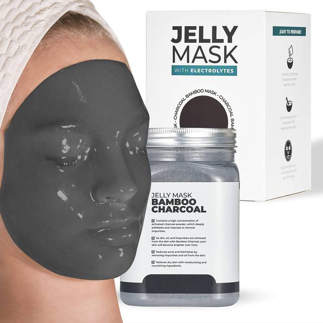 BRÜUN Jelly Mask Jar Bamboo Charcoal Peel-Off Face Care Rubber Mask | 23 fl oz Skin Care Moisturizing Gel Mask Jar Spa Set