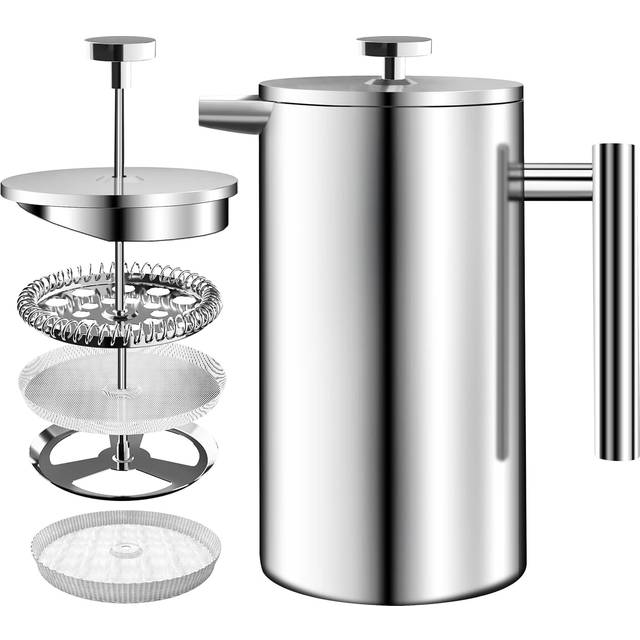 French Coffee Press - Double Wall 100% Stainless Steel - 1000 ml/ 1 Liter / 8 Cups (32 Oz) - by KICHLY