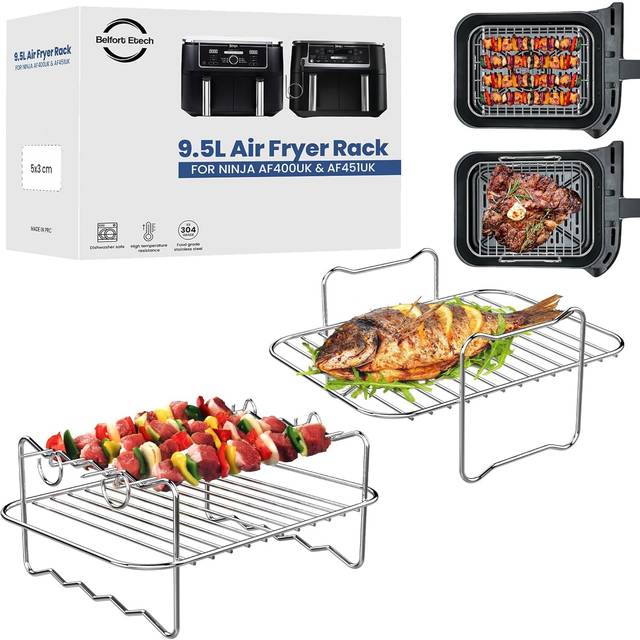 Ninja AF400UK & AF451UK Air Fryer Rack for 9.5l Ninja Dual air fryer-2pcs Reusable 304 Stainless Steel Ninja AirFryer Accessories Racks for Ninja Food
