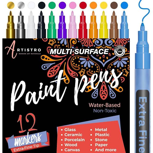 12 Acrylic Paint Pens Art Set for Rock Painting, Stone, Pebbles, Ceramic, Glass, Wood, Paiting Extra-Fine Tip 0.7mm