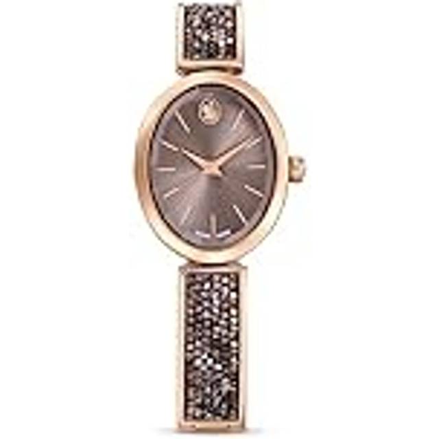 Crystal Rock Oval watch, Swiss Made, Crystal bracelet, Grey, Rose gold-tone finish