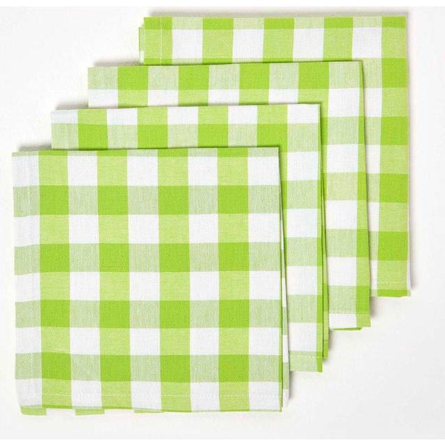 Homescapes Green Block Check Gingham Cotton Fabric 4 Napkins Set