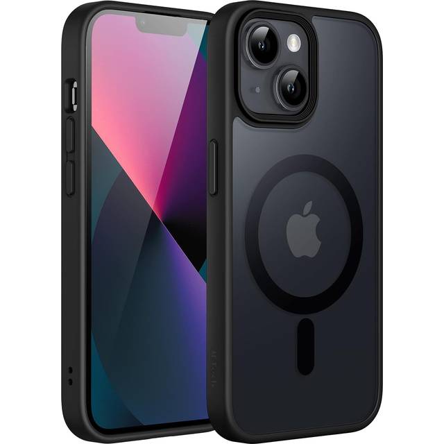 JETech Magnetisk Skal för iPhone 13 6,1 Tums Kompatibelt med MagSafe, Genomlysande Matte Tillbaka Smal Stötsäker Case (Svart)