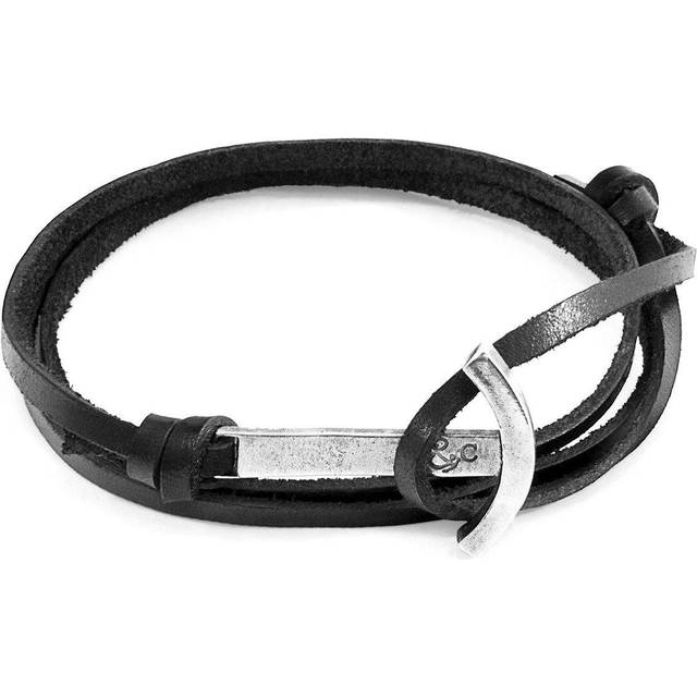 Clipper Anchor Silver and Flat Leather Bracelet - Black - One Size
