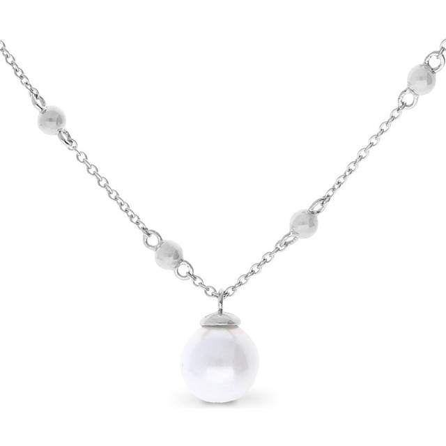 Diamonfire Silver Shell Pearl Station Necklace For Women - silver