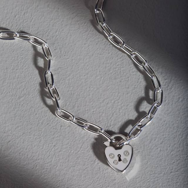 John Greed CANDY Love Silver Heart Padlock Clasp Chain Necklace For Women - silver